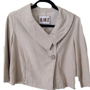 AMI Tan & White Striped Swing Jacket
